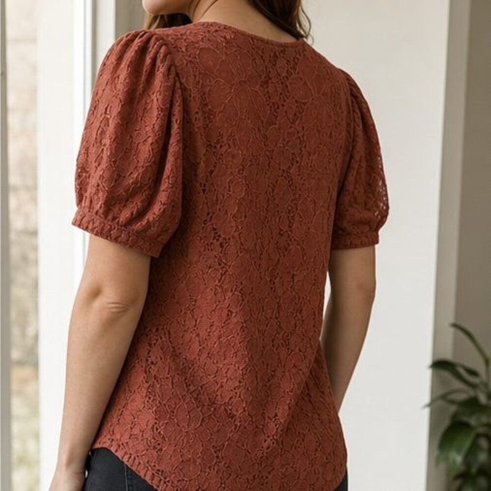 Rust Puff Sleeve Top - Picture 3 of 6